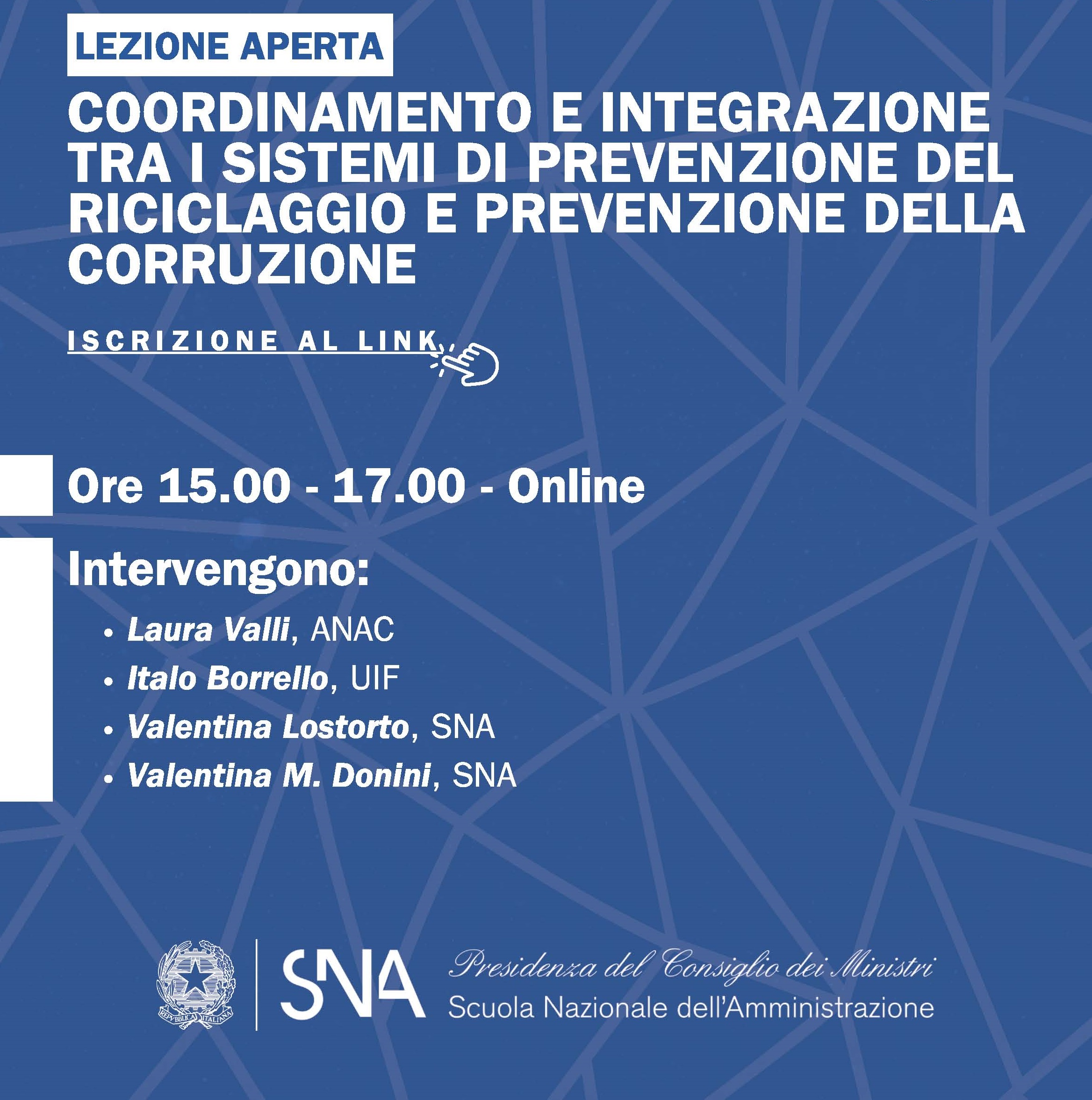 Prevenzione del riciclaggio e della corruzione. Lezione aperta alla SNA con il contributo di Anac